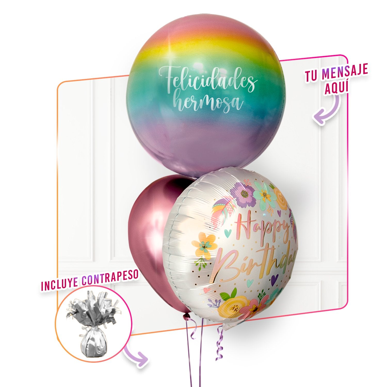 Bunch de Globos con Helio Personalizado - Rainbow Birthday -