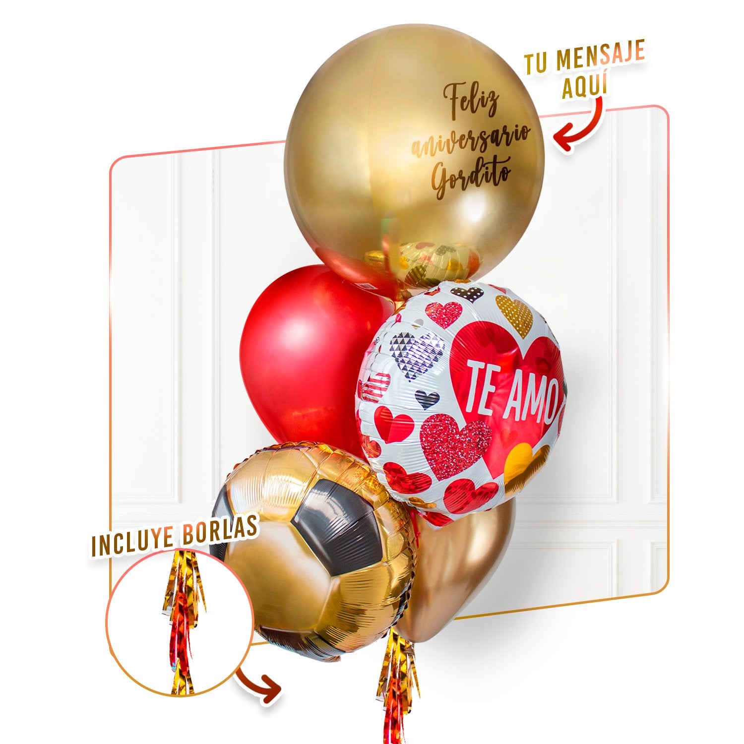 Bunch de Globos con Helio Personalizado - Te amo, Soccer -