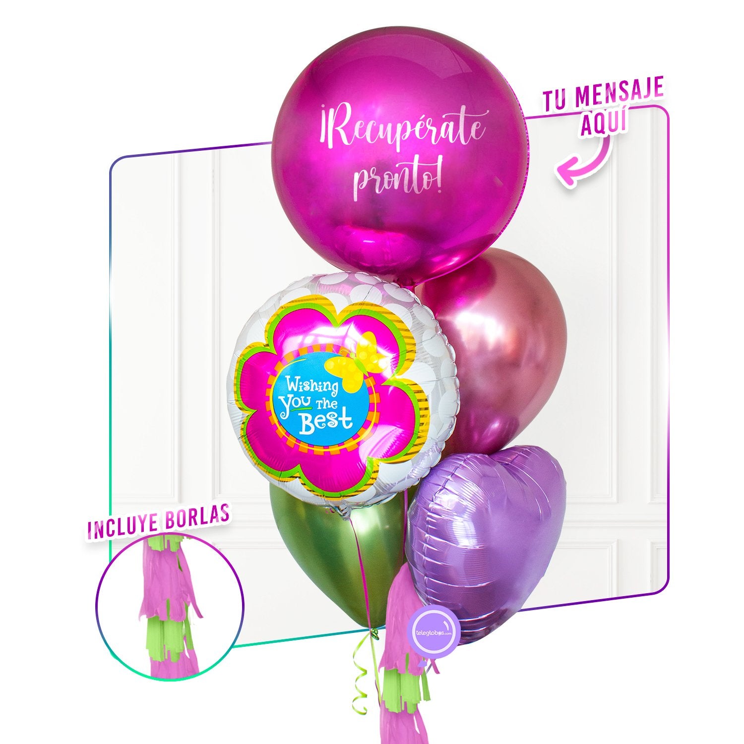 Bunch de Globos con Helio personalizado - Wishing you the best -
