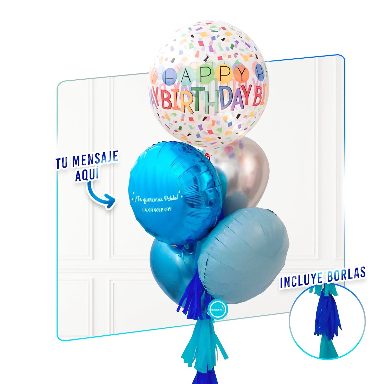 Bunch de globos con helio personalizado y Orbz Impreso (Confetti)