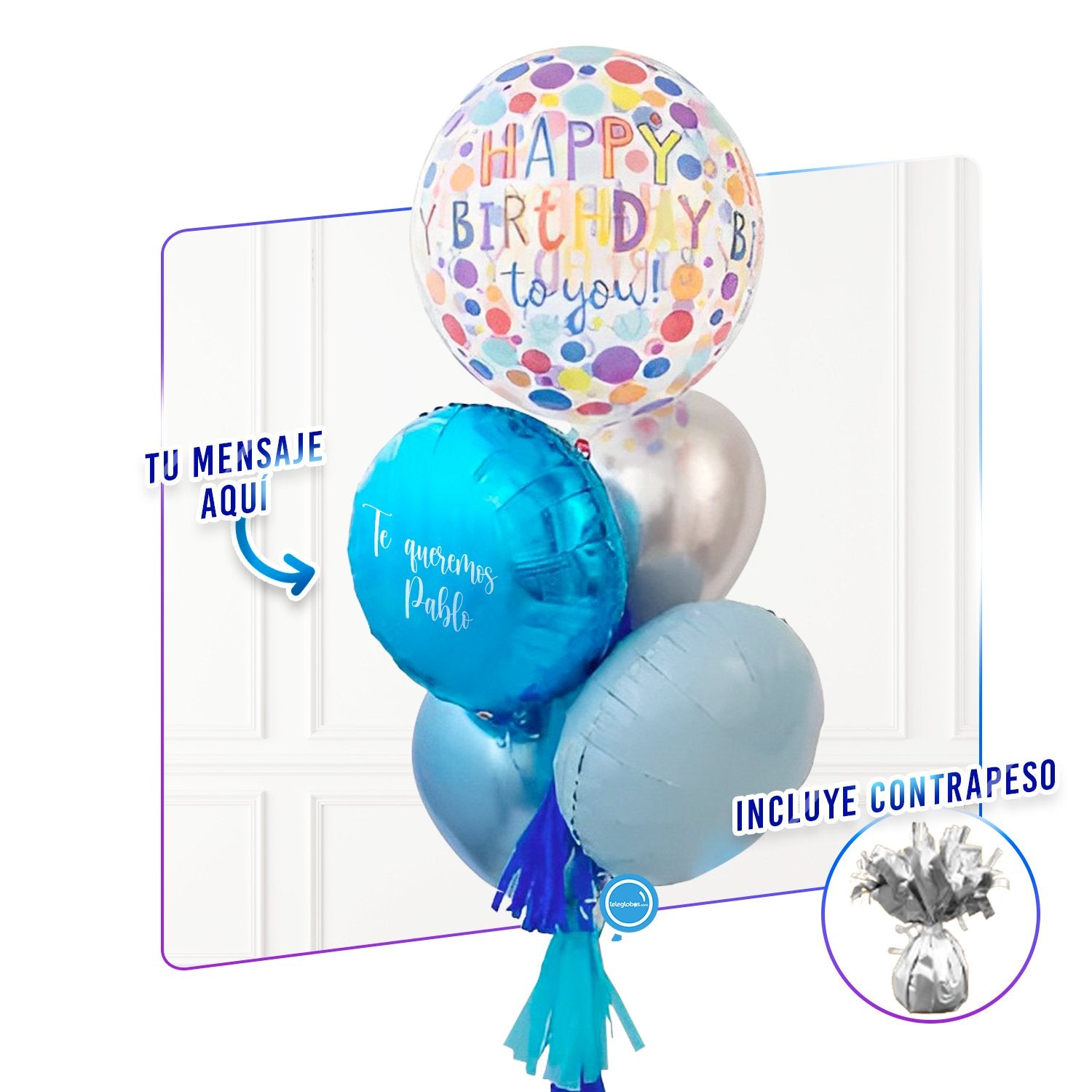 Bunch de globos con helio personalizado y Orbz Impreso (Lunares)