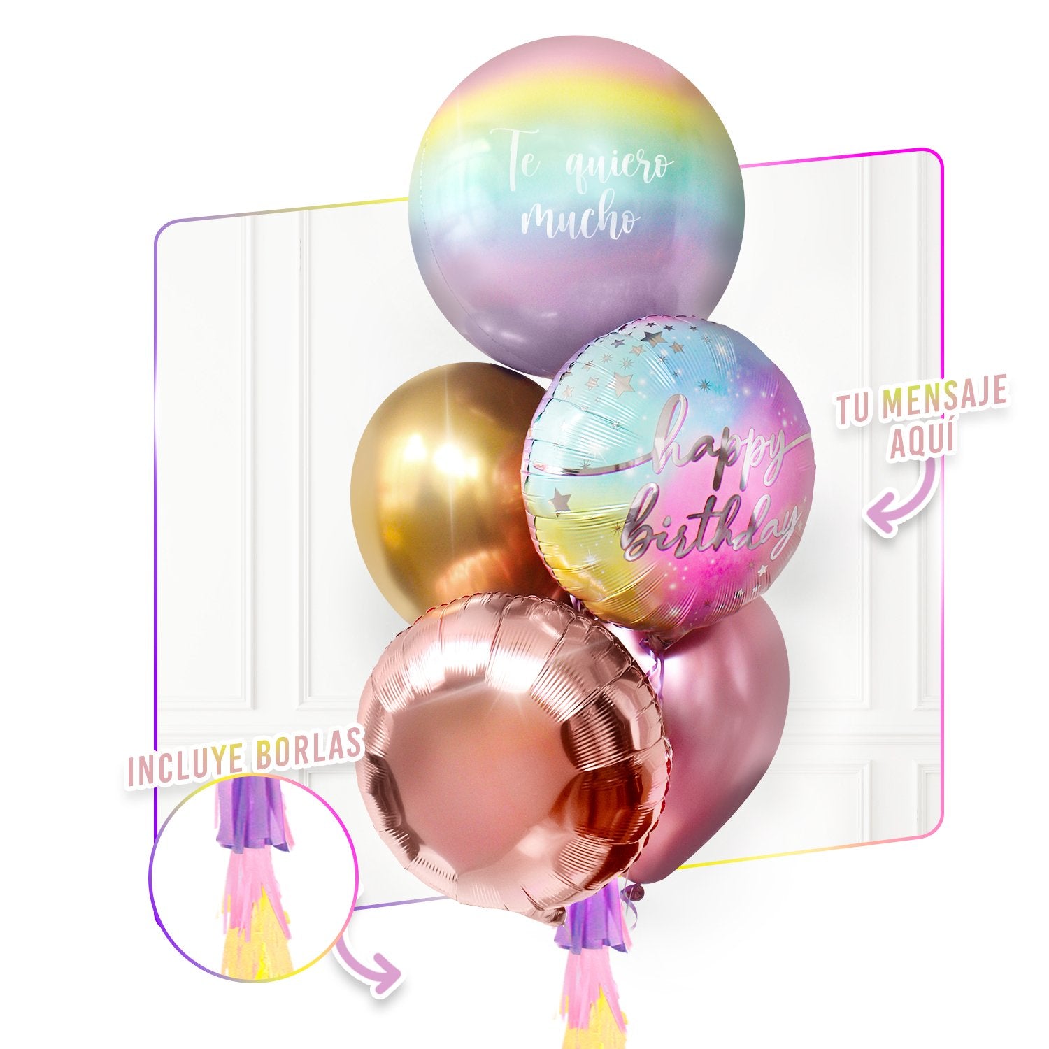 Bunch de Globos con Helio - Rainbow Mix -