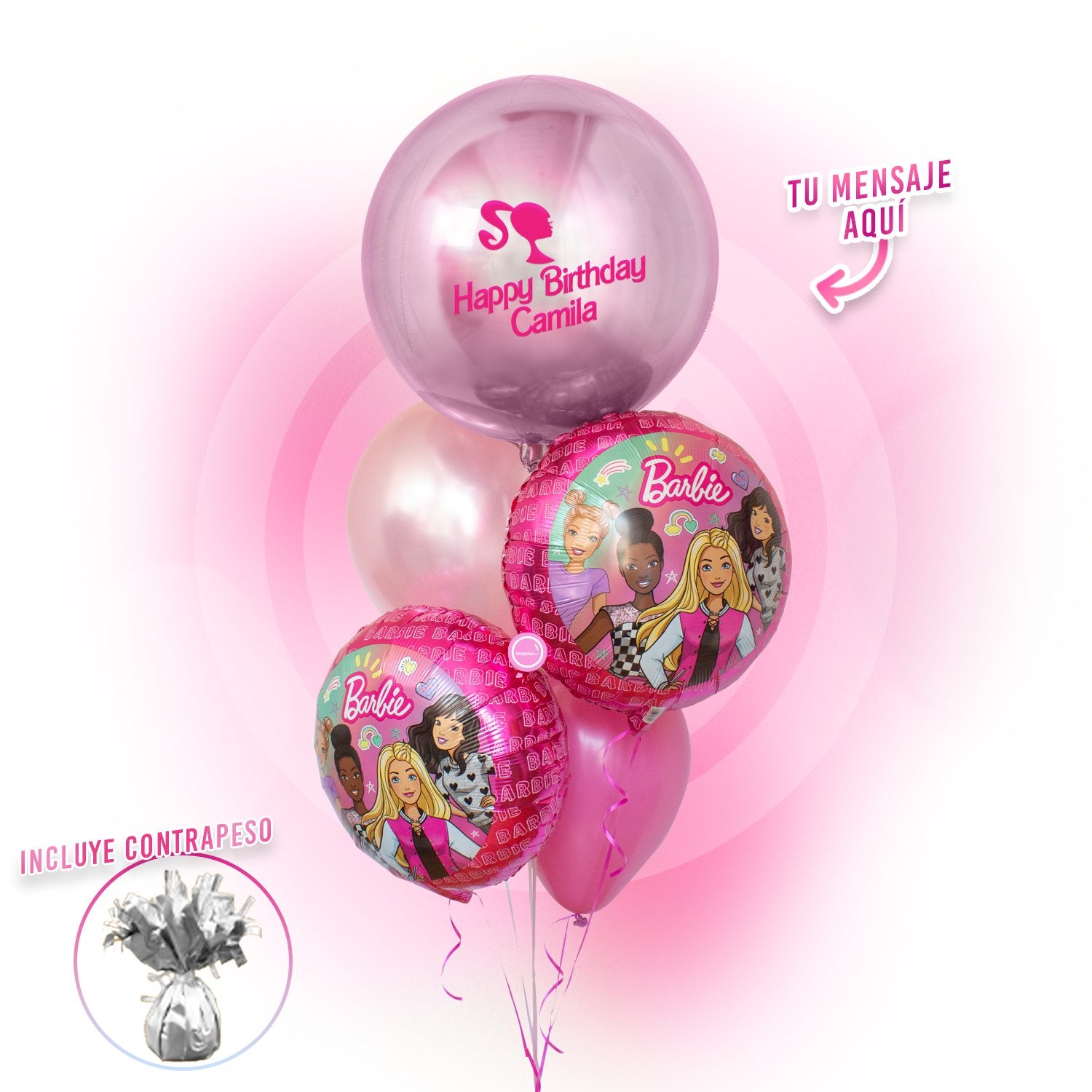 Bunch de Globos Inflados con Helio -Barbie World-