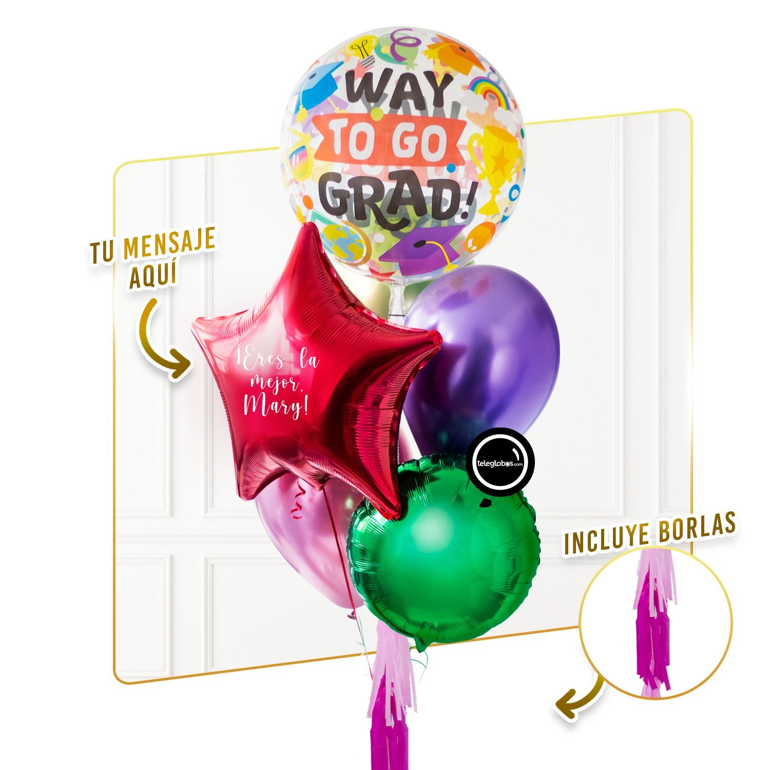 Bunch de Globos Personalizado para Graduación -Way to go Grad I - | Globos y Regalos Teleglobos.com.mx.