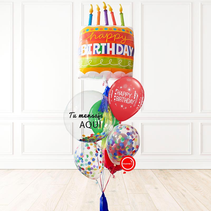 Bunch de Globos Personalizado - Pastel de Cumpleaños con Velas - | Globos y Regalos Teleglobos.com.mx.