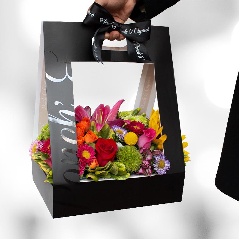 Canasta de Girasol, Rosas, Mini Rosas, Girasol, Rubina - PCAN025 - | Globos y Regalos Teleglobos.com.mx.