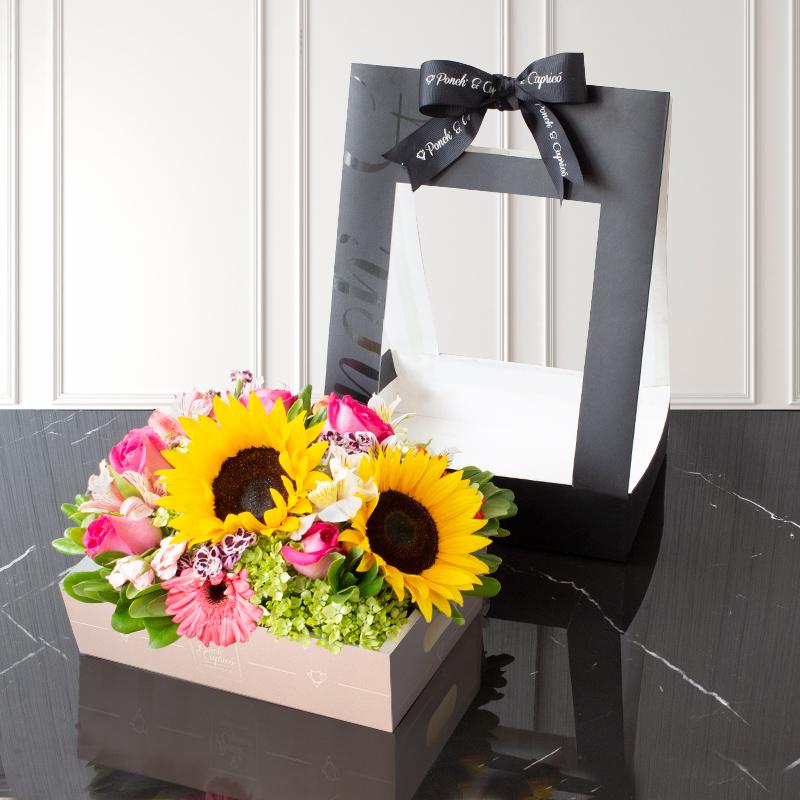 Canasta de Girasoles, Rosas, Gerberas y Mini Rosas | Globos y Regalos Teleglobos.com.mx.