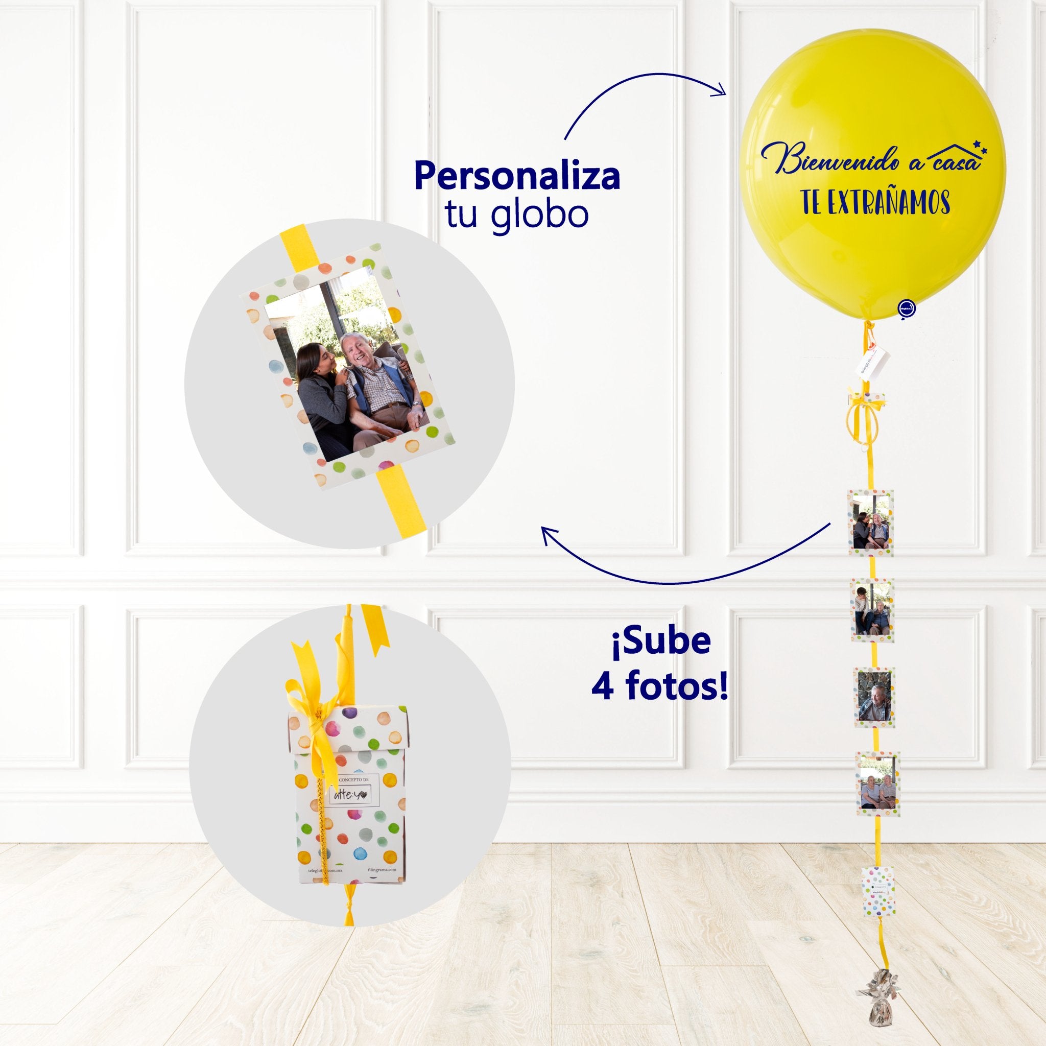 Globo Amarillo 24" personalizado + 4 Fotos | Globos y Regalos Teleglobos.com.mx.