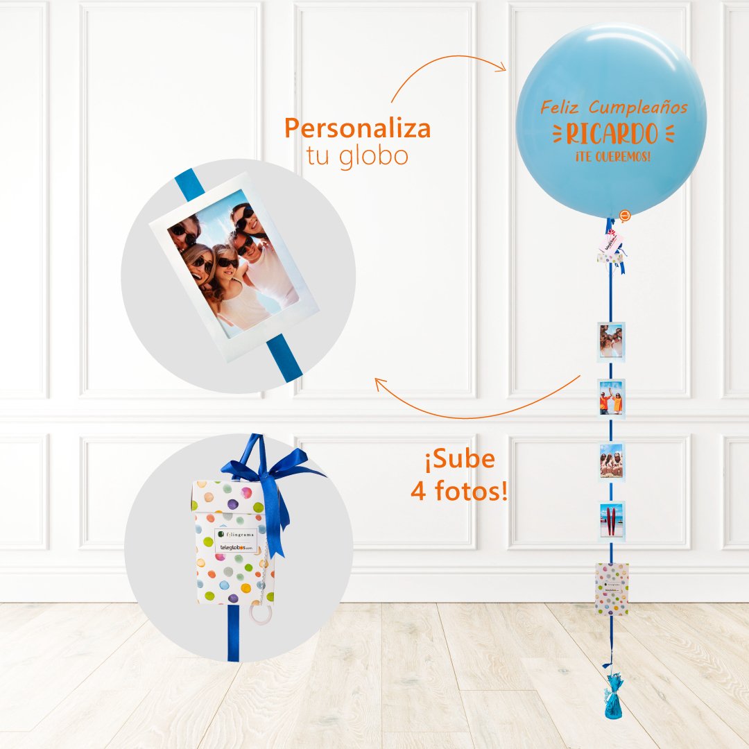 Globo Azul 24" personalizado + 4 Fotos | Globos y Regalos Teleglobos.com.mx.