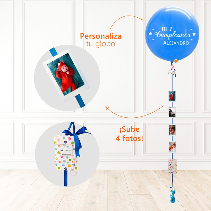 Globo Azul Rey 24" personalizado + 4 Fotos | Globos y Regalos Teleglobos.com.mx.