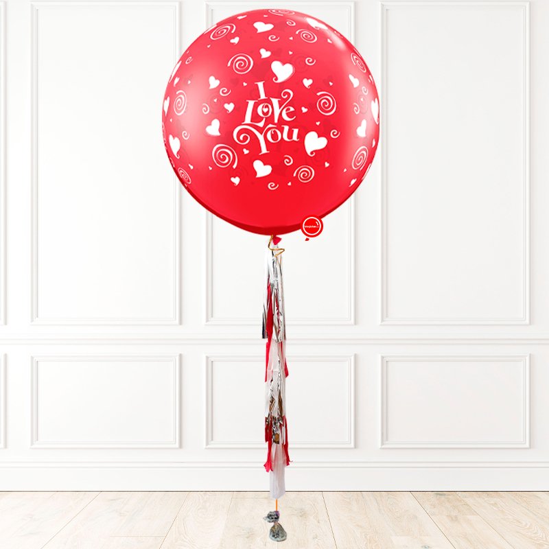 Globo de Látex I Love You Gigante 3 Pies Con Guirnalda de Papel | Globos y Regalos Teleglobos.com.mx.