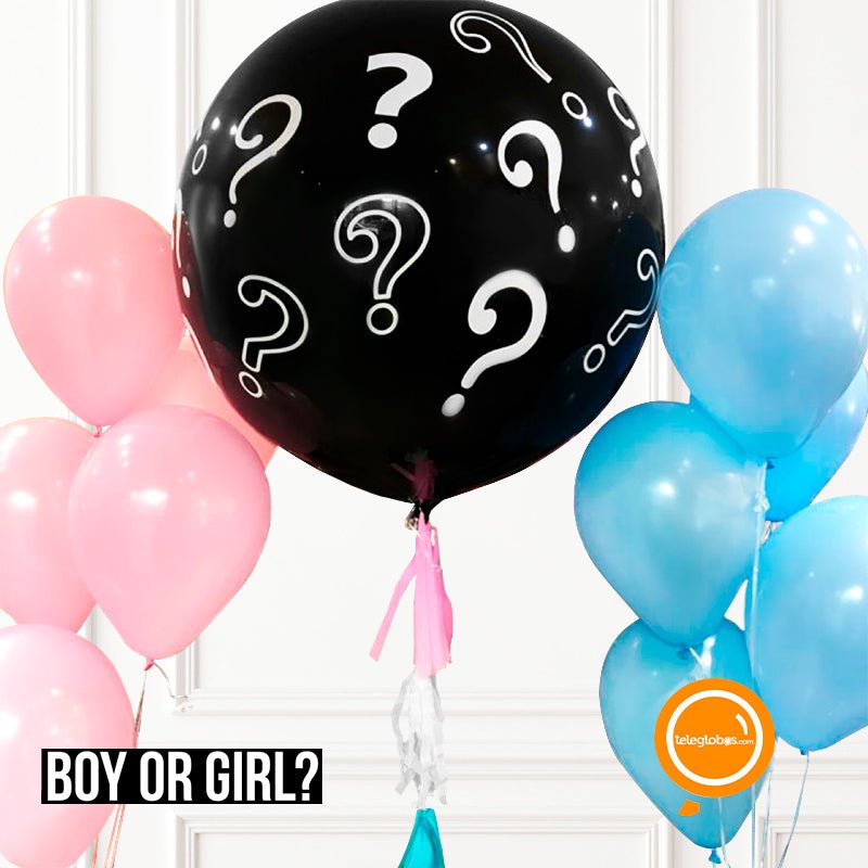 Globo Gender Reveal + 20 globos unicolores con helio | Globos y Regalos Teleglobos.com.mx.