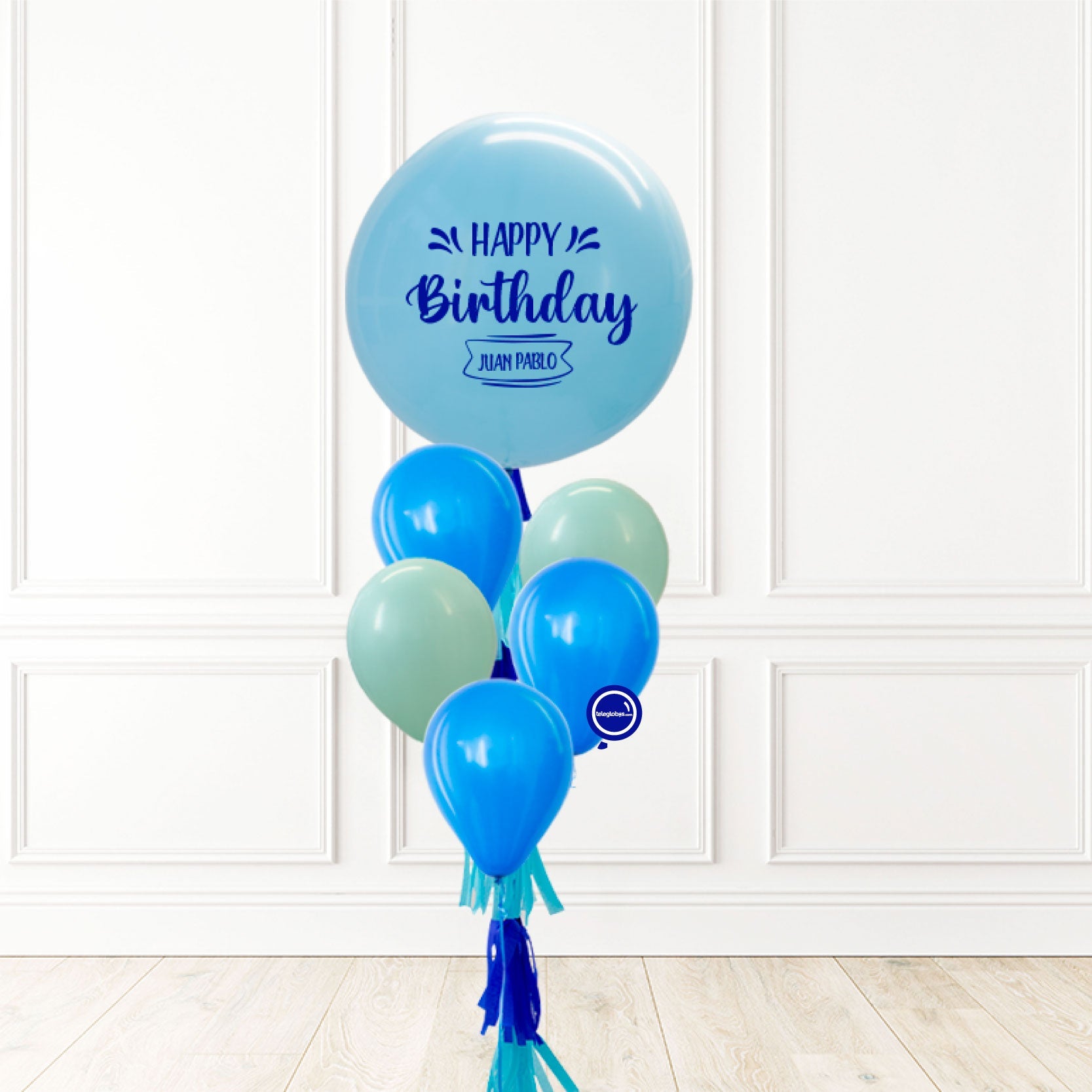 Globo grande personalizado + 5 globos látex (Azules) | Globos y Regalos Teleglobos.com.mx.