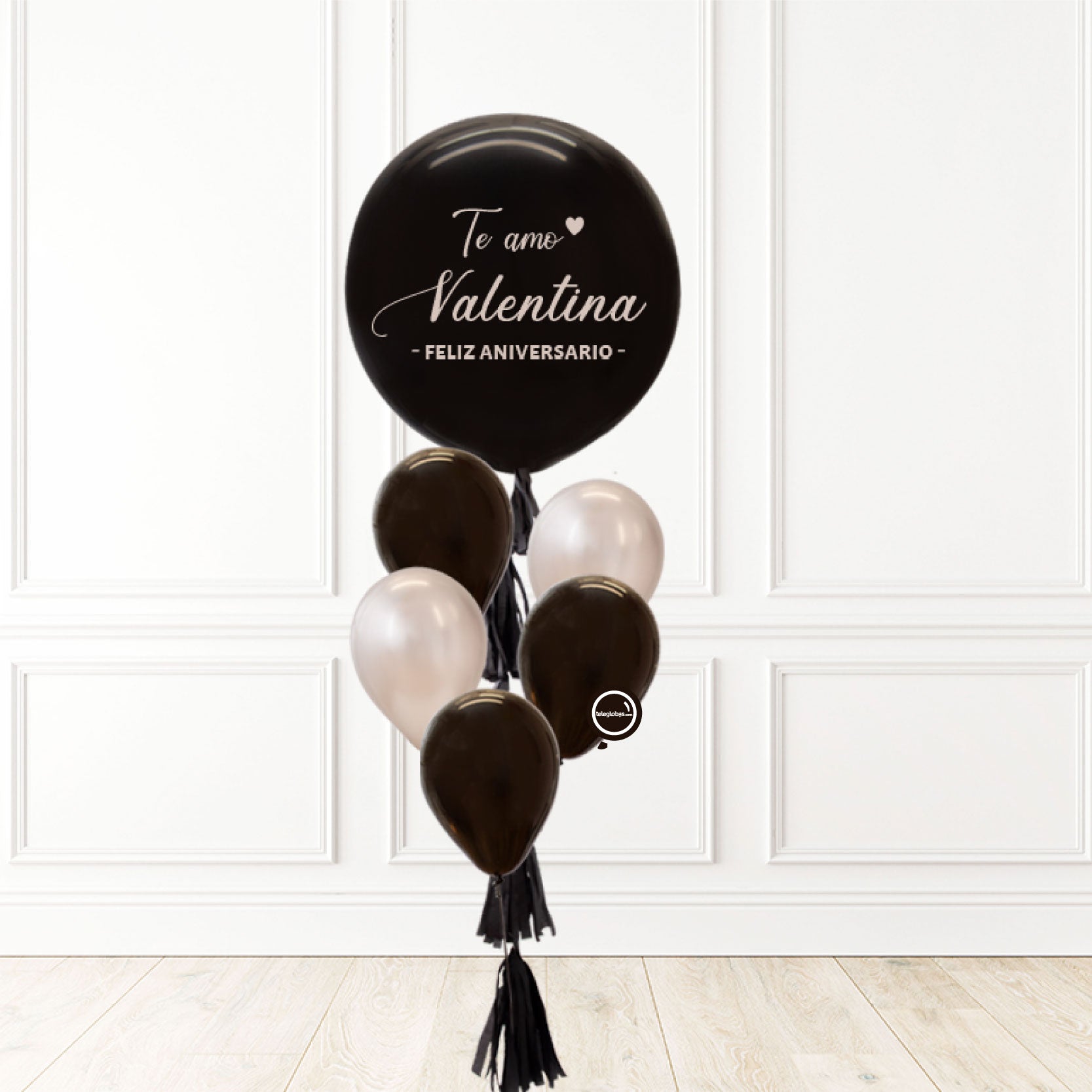 Globo grande personalizado + 5 globos látex (Negro/Plata) | Globos y Regalos Teleglobos.com.mx.