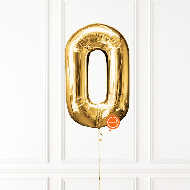 Globo INFLADO Metálico 34" Número 0 Dorado | Globos y Regalos Teleglobos.com.mx.