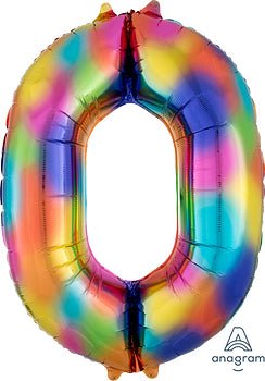 Globo INFLADO Metálico 34" Número 0 Multicolor | Globos y Regalos Teleglobos.com.mx.