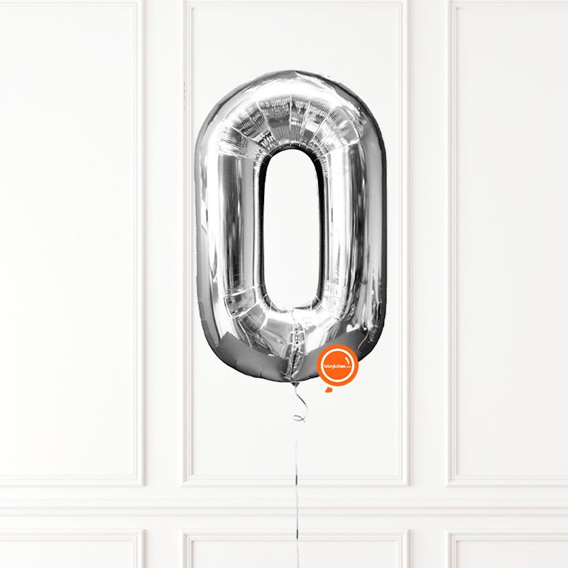 Globo INFLADO Metálico 34" Número 0 Plata | Globos y Regalos Teleglobos.com.mx.