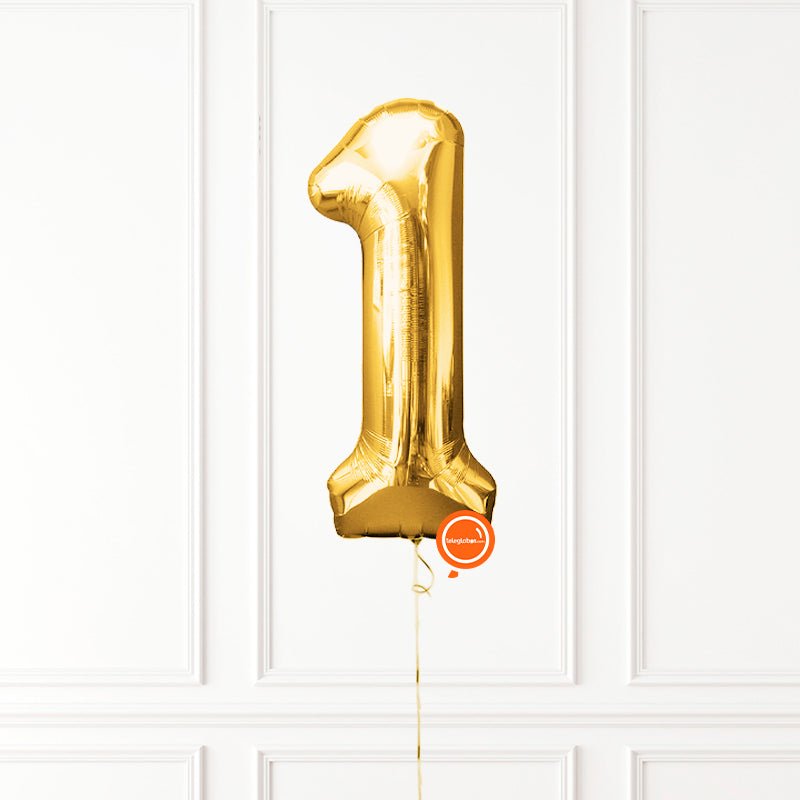 Globo INFLADO Metálico 34" Número 1 Dorado | Globos y Regalos Teleglobos.com.mx.