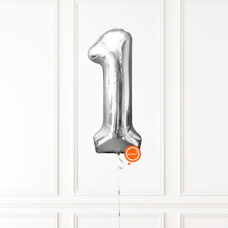 Globo INFLADO Metálico 34" Número 1 Plata | Globos y Regalos Teleglobos.com.mx.