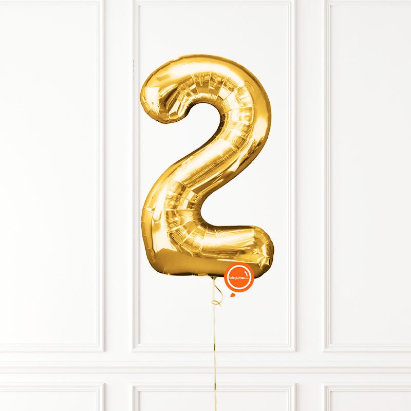 Globo INFLADO Metálico 34" Número 2 Dorado | Globos y Regalos Teleglobos.com.mx.