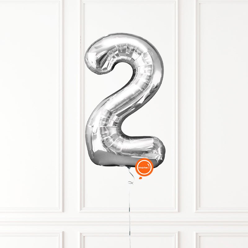 Globo INFLADO Metálico 34" Número 2 Plata | Globos y Regalos Teleglobos.com.mx.
