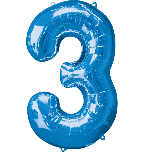 Globo INFLADO Metálico 34" Número 3 Azul | Globos y Regalos Teleglobos.com.mx.