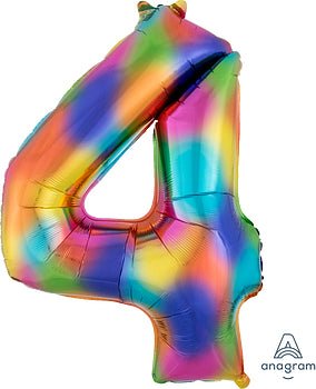 Globo INFLADO Metálico 34" Número 4 Multicolor | Globos y Regalos Teleglobos.com.mx.