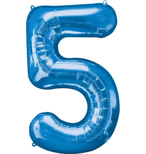 Globo INFLADO Metálico 34" Número 5 Azul | Globos y Regalos Teleglobos.com.mx.