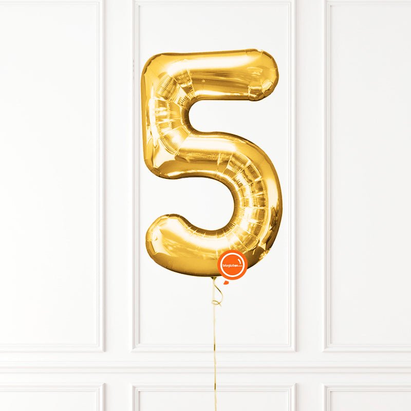 Globo INFLADO Metálico 34" Número 5 Dorado | Globos y Regalos Teleglobos.com.mx.