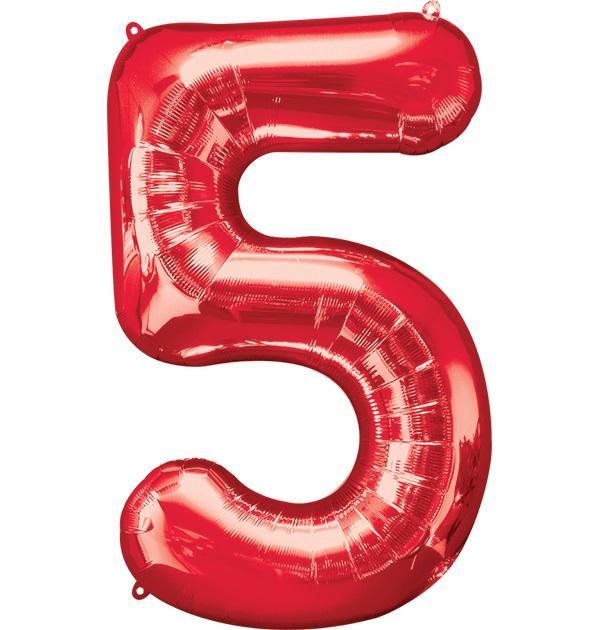 Globo INFLADO Metálico 34" Número 5 Rojo | Globos y Regalos Teleglobos.com.mx.