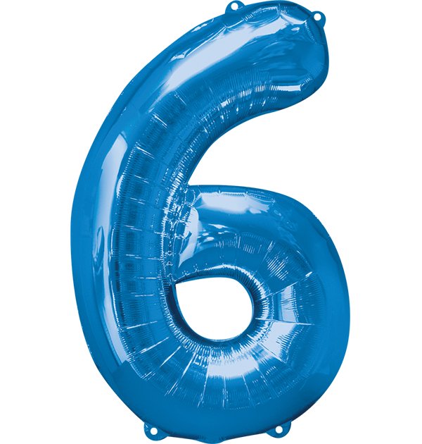 Globo INFLADO Metálico 34" Número 6 Azul | Globos y Regalos Teleglobos.com.mx.
