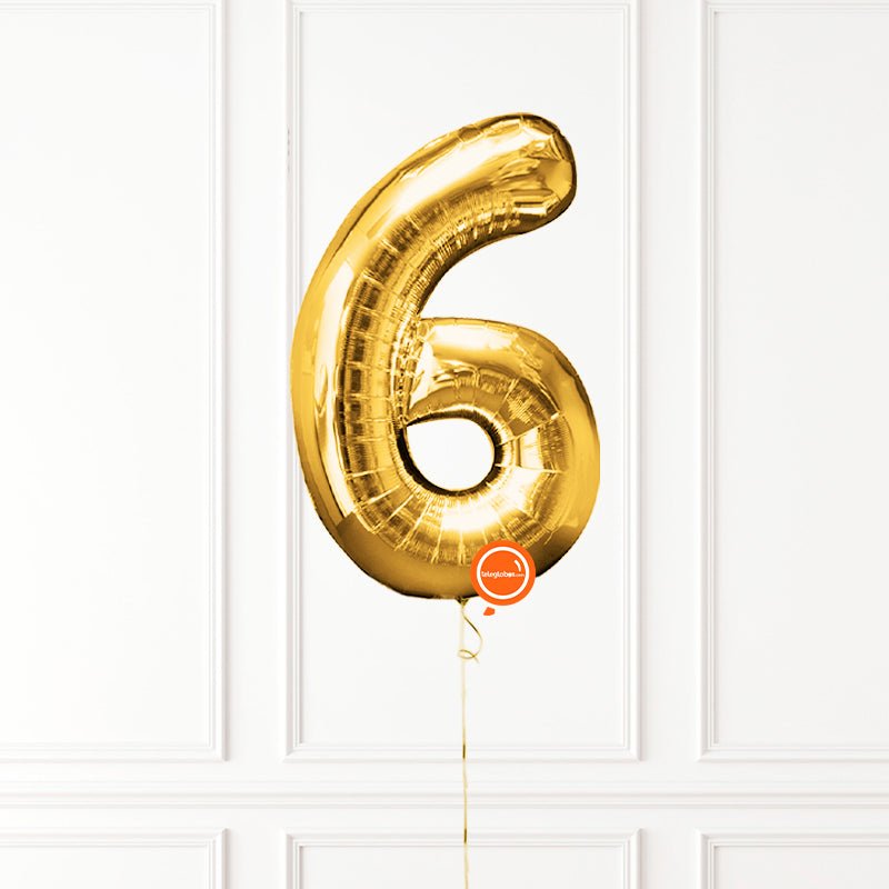 Globo INFLADO Metálico 34" Número 6 Dorado | Globos y Regalos Teleglobos.com.mx.