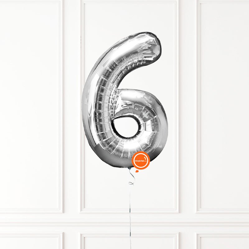 Globo INFLADO Metálico 34" Número 6 Plata | Globos y Regalos Teleglobos.com.mx.