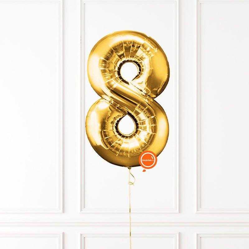 Globo INFLADO Metálico 34" Número 8 Dorado | Globos y Regalos Teleglobos.com.mx.