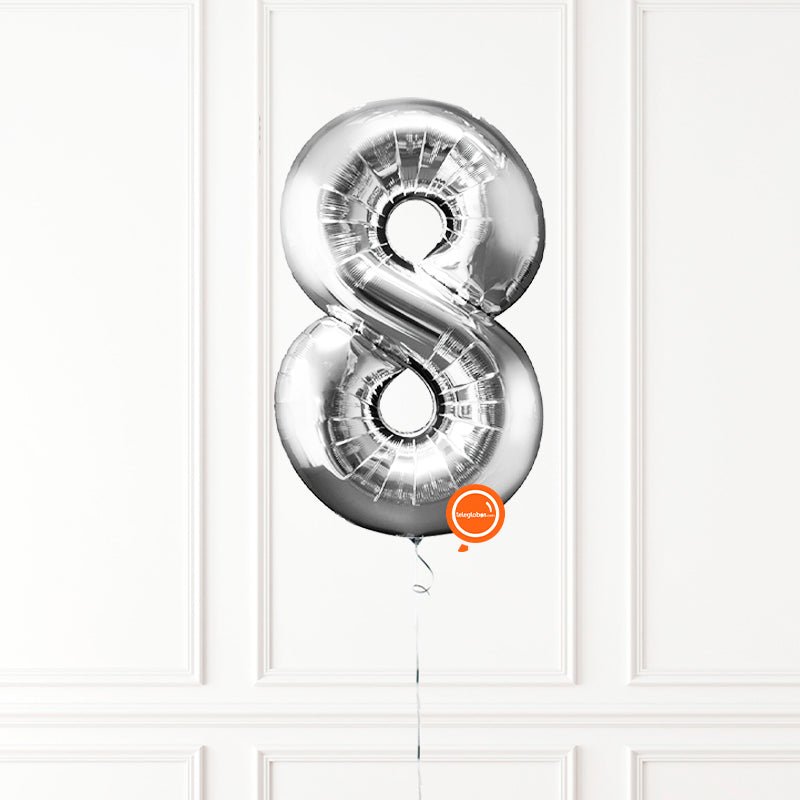 Globo INFLADO Metálico 34" Número 8 Plata | Globos y Regalos Teleglobos.com.mx.