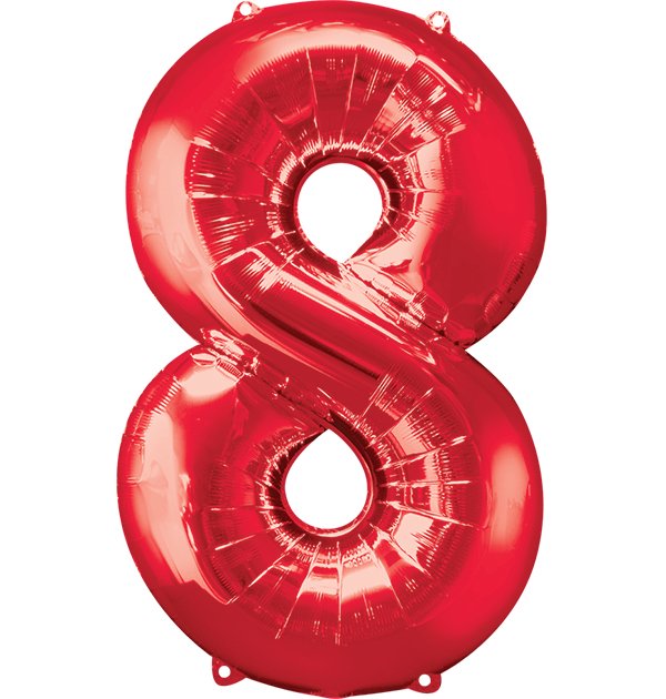 Globo INFLADO Metálico 34" Número 8 Rojo | Globos y Regalos Teleglobos.com.mx.