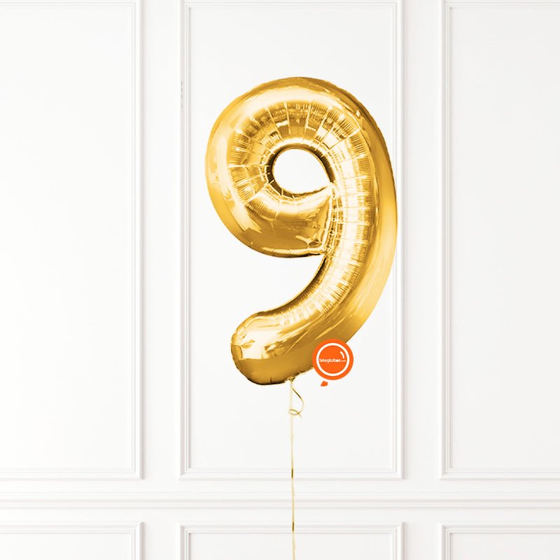 Globo INFLADO Metálico 34" Número 9 Dorado | Globos y Regalos Teleglobos.com.mx.