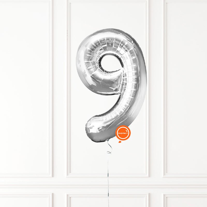Globo INFLADO Metálico 34" Número 9 Plata | Globos y Regalos Teleglobos.com.mx.
