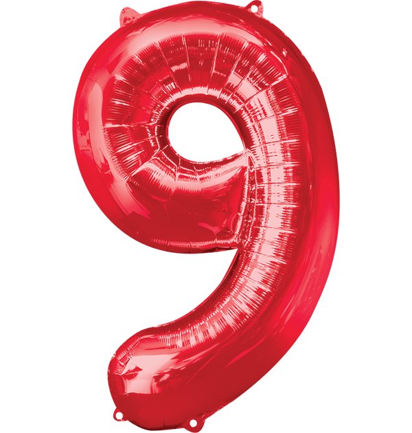 Globo INFLADO Metálico 34" Número 9 Rojo | Globos y Regalos Teleglobos.com.mx.