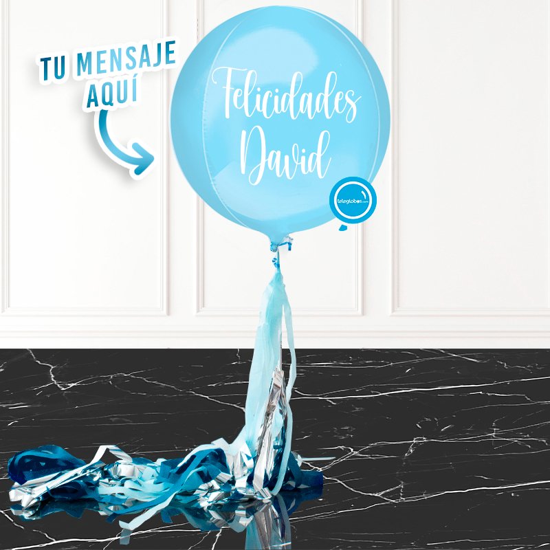 balloon Orbz White Gold Metallic Personalized with helium and tassels
