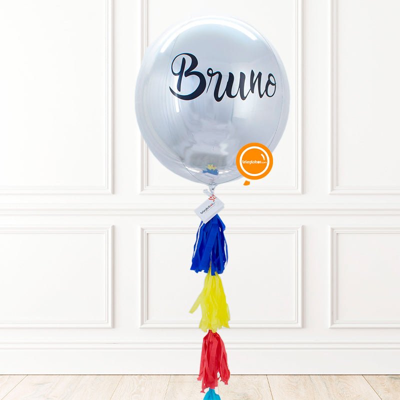 Globo Orbz Metálico Gigante Personalizado con Helio y Borlas | Globos y Regalos Teleglobos.com.mx.