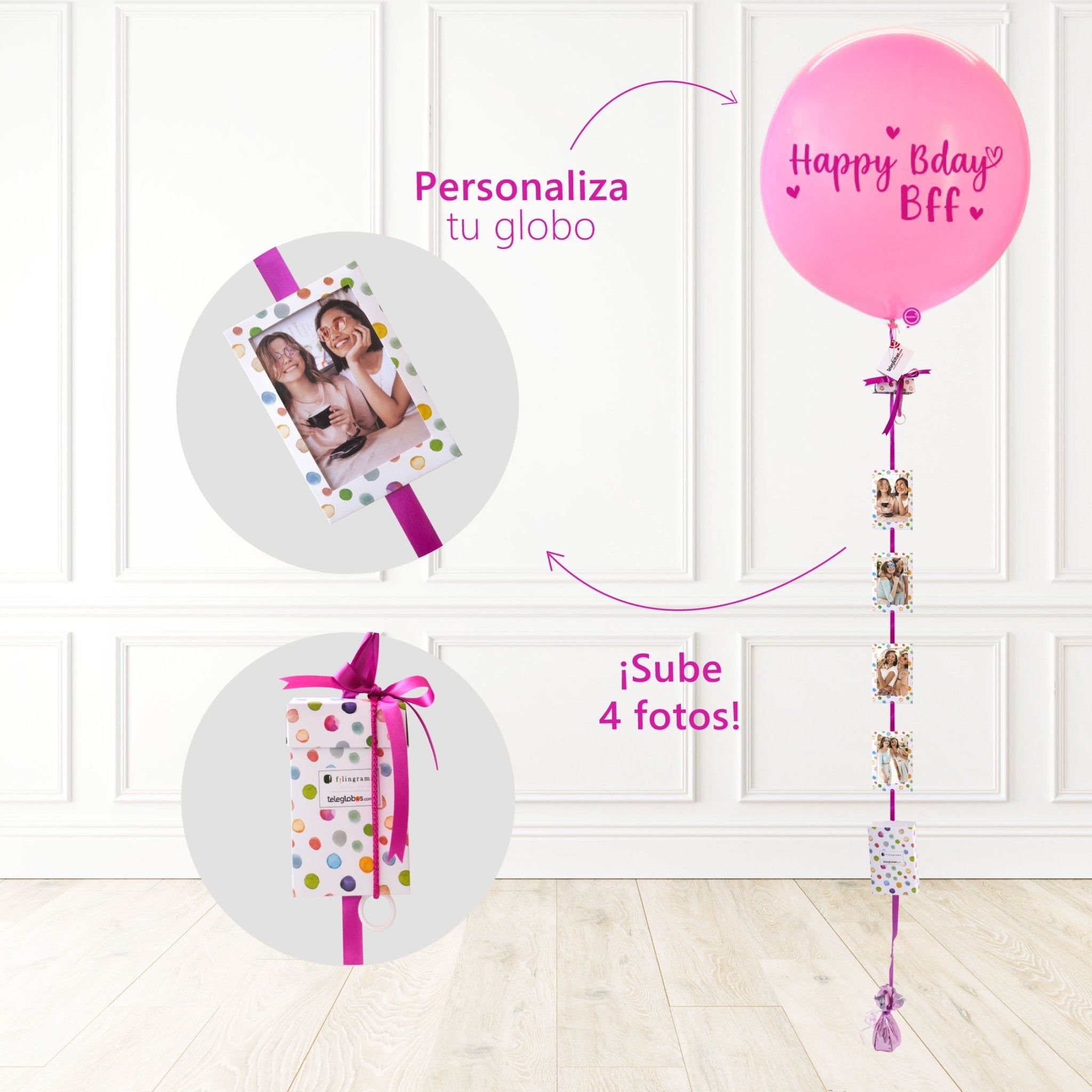 Globo Rosa 24" personalizado + 4 Fotos | Globos y Regalos Teleglobos.com.mx.