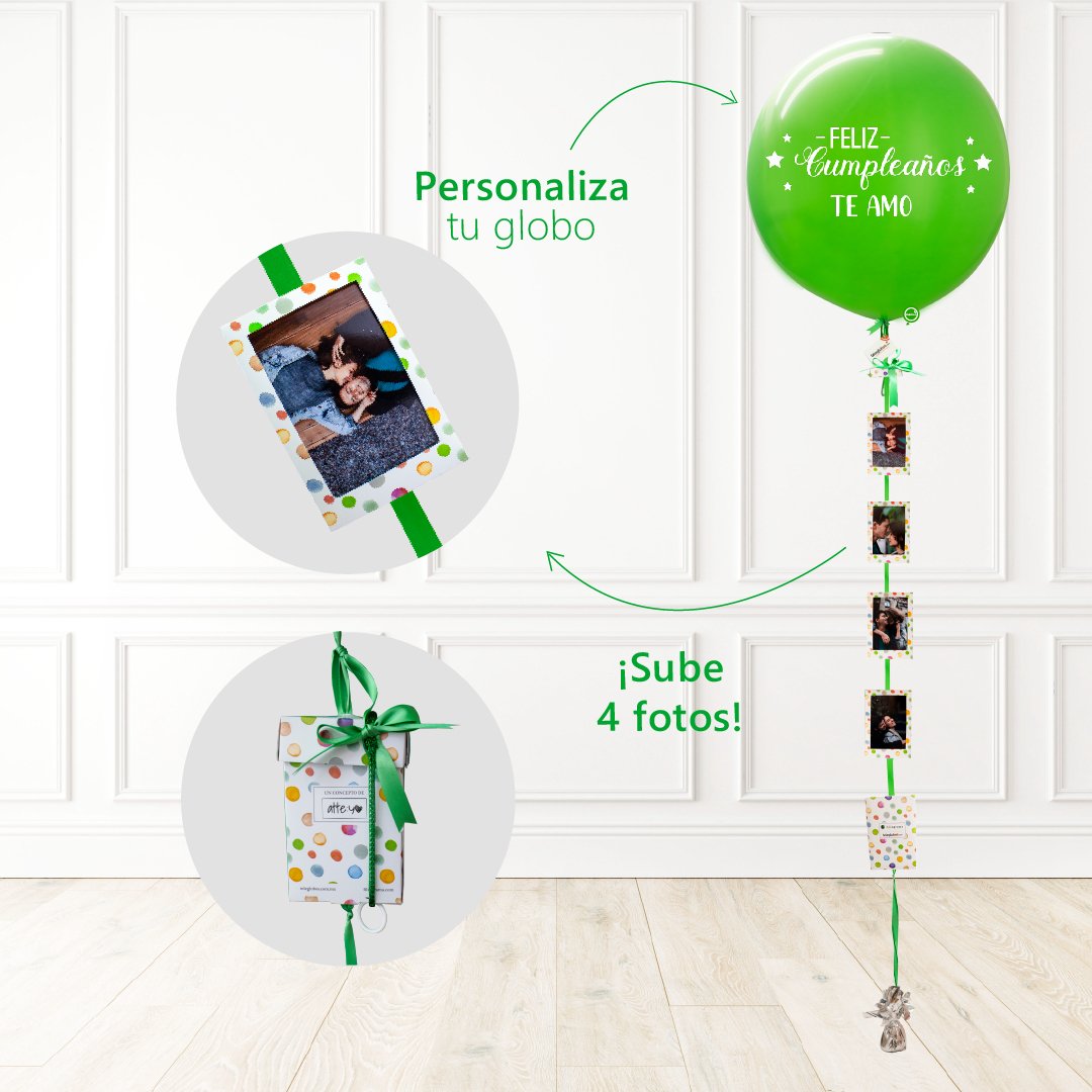 Globo Verde Lima 24" personalizado + 4 Fotos | Globos y Regalos Teleglobos.com.mx.