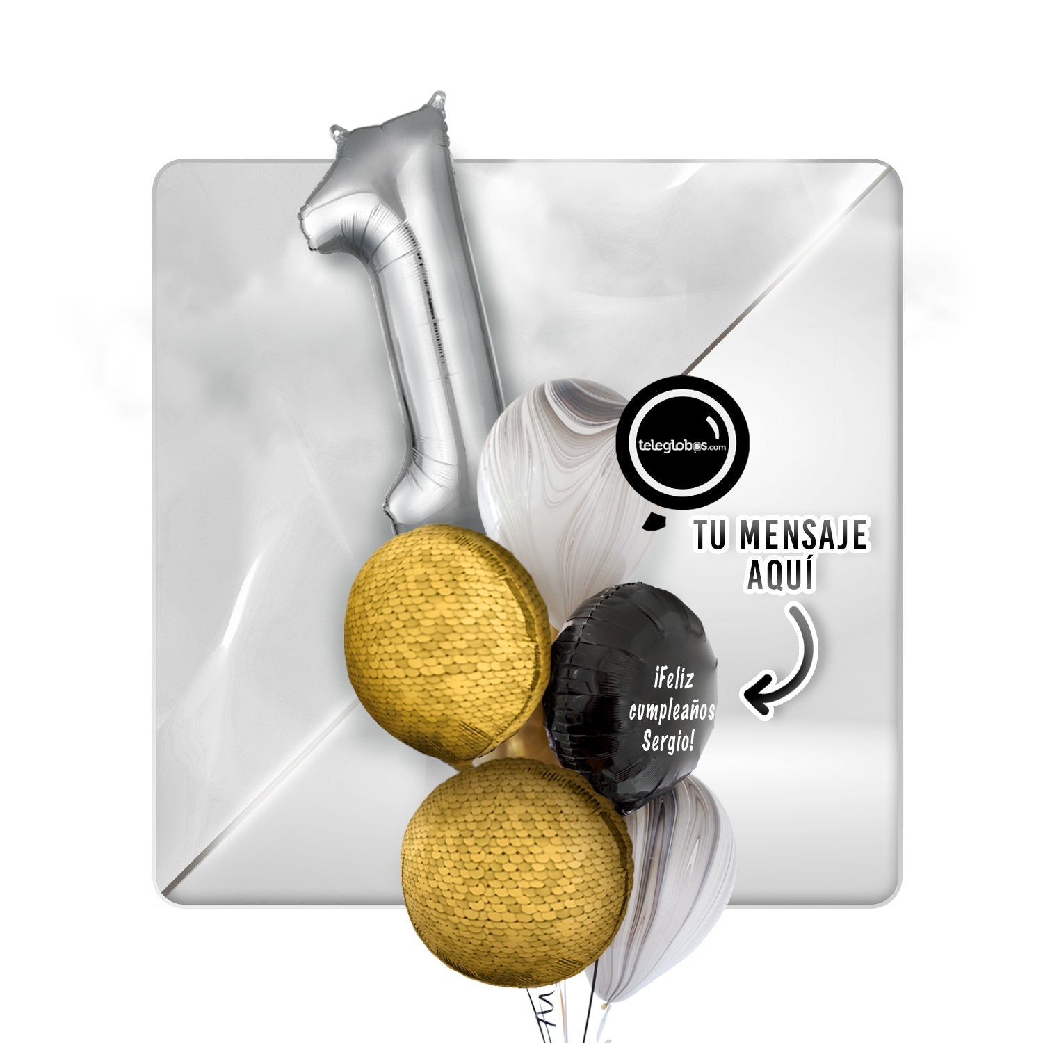 Kit Celebra -Glitter Dorado- con Globos de Helio (Una Torre) Numero-1