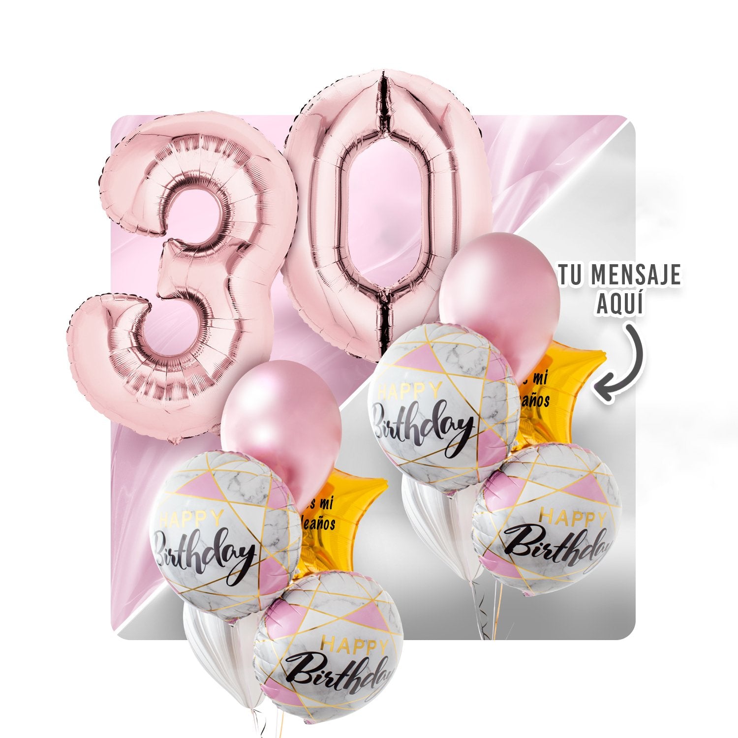Kit Celebra -Happy Birthday Rose Gold- Globos de Helio | Globos y Regalos Teleglobos.com.mx.
