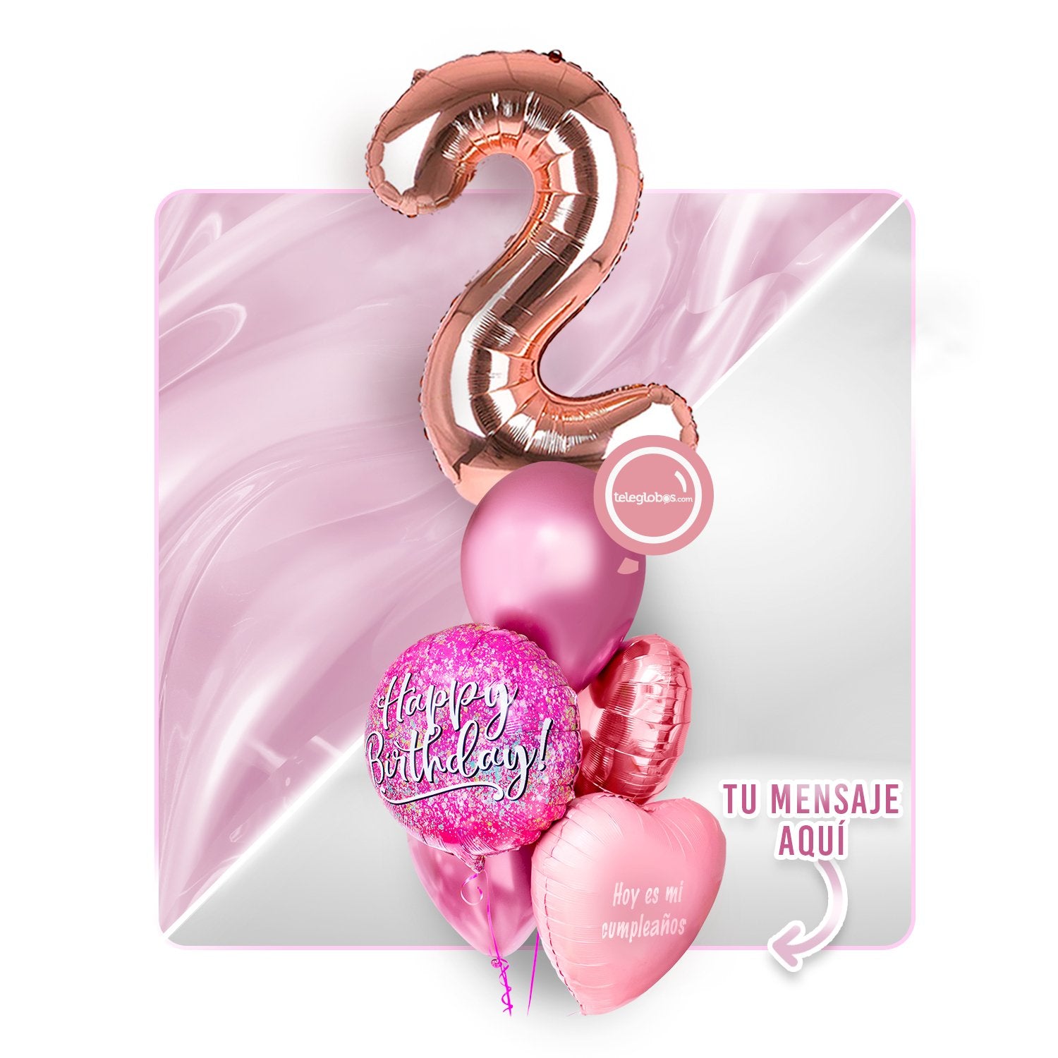 Kit Celebra -Pink Birthday- con Globos de Helio (Una Torre)