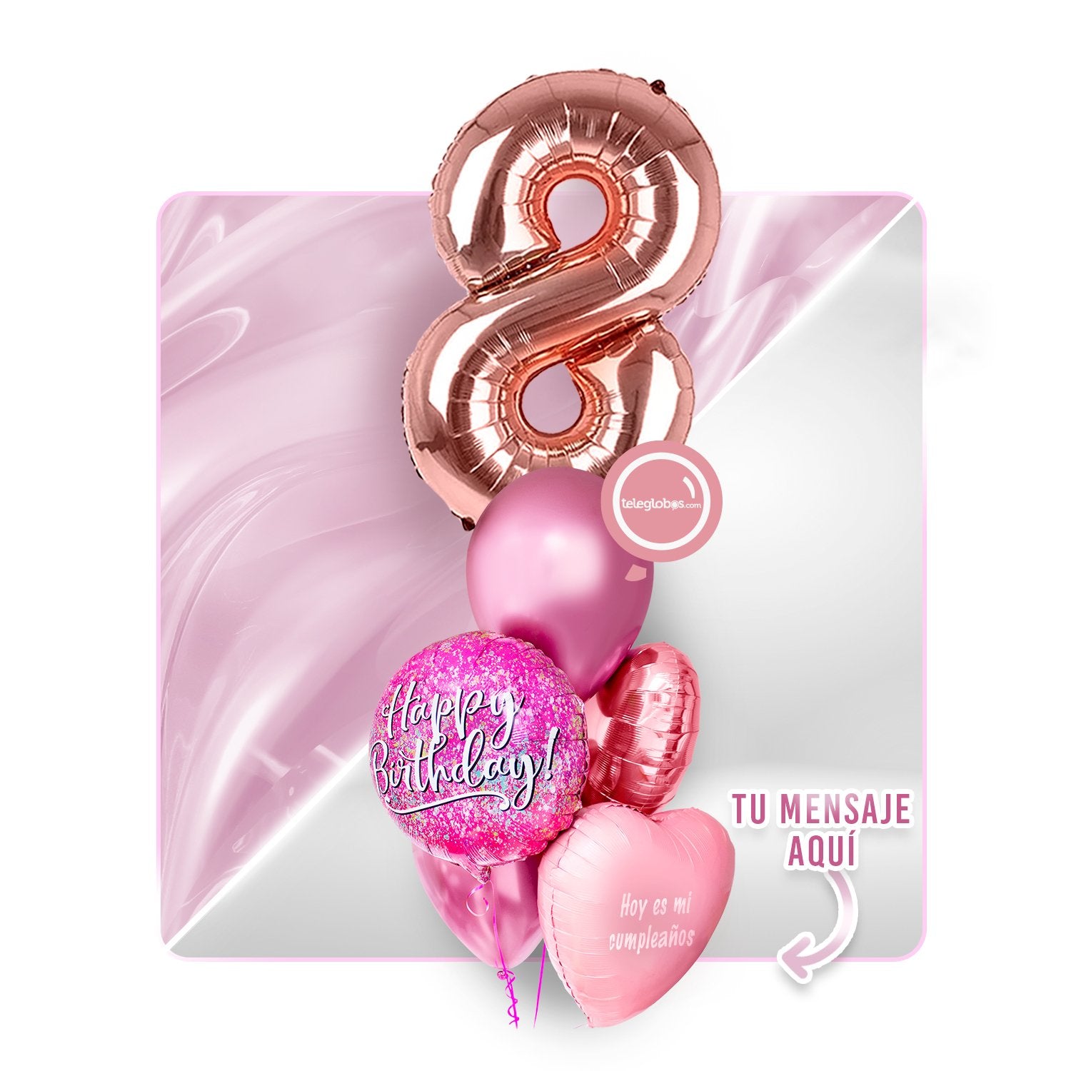 Kit Celebra -Pink Birthday- con Globos de Helio (Una Torre)