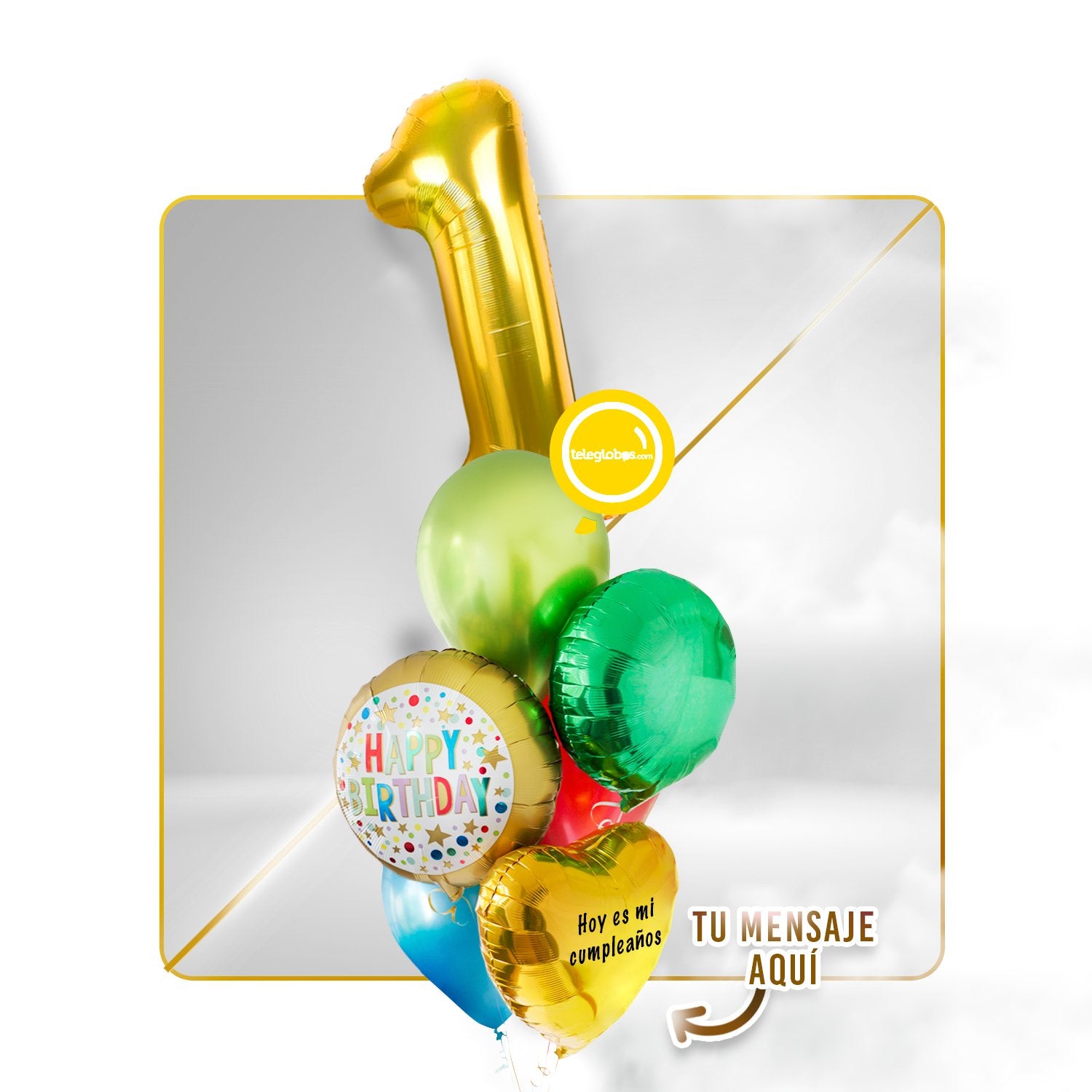 Kit Celebra -Rainbow Birthday- con Globos de Helio (Una Torre)