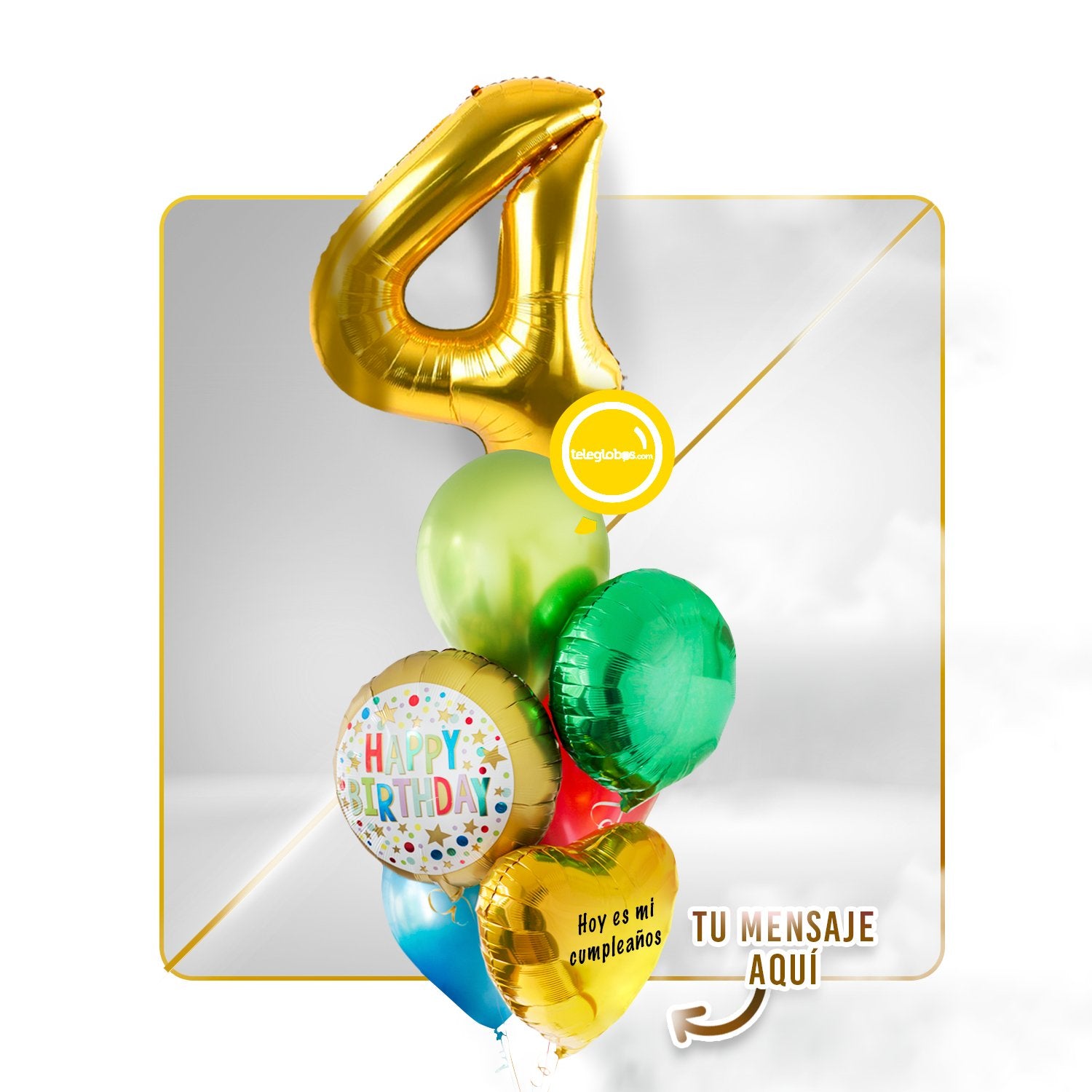 Kit Celebra -Rainbow Birthday- con Globos de Helio (Una Torre)