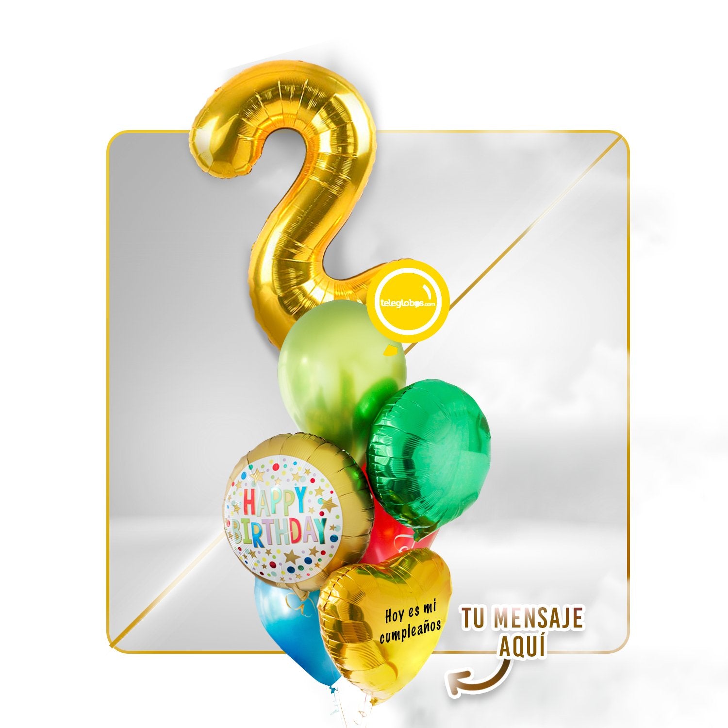 Kit Celebra -Rainbow Birthday- con Globos de Helio (Una Torre)